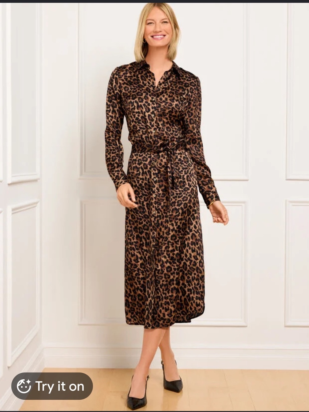 French Connection Leopard-Print Sinch Waist Midi Dress in Brown and Black